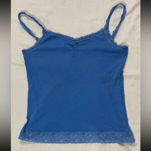 Y2K V Neck Ribbed Form Fitted Lace Trim Cami Top SZ.L Runs Small  Coquette Girl